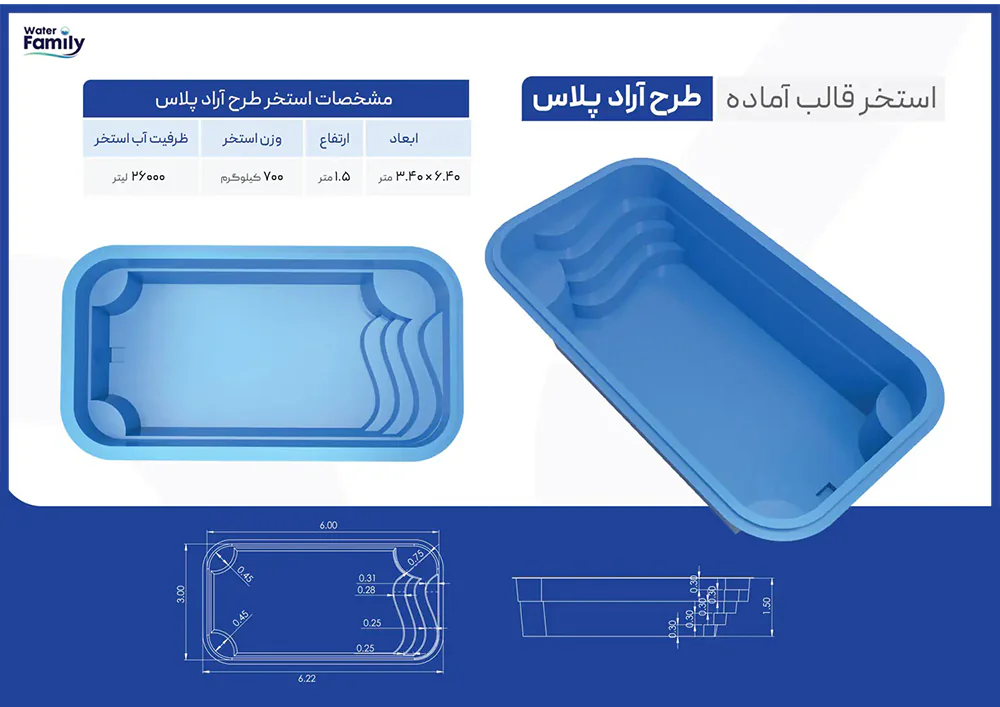 ویژگی های استخر پیش ساخته فایبرگلاس طرح آراد پلاس